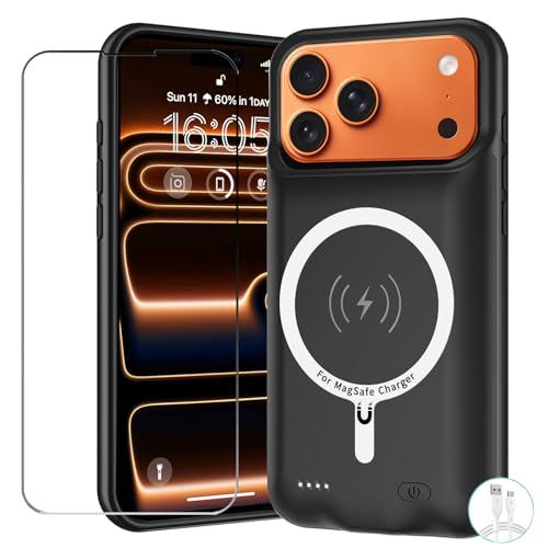Battery Case for iPhone 17 Pro, 10000mAh Pack Rechargeable Charger Case Support Carplay with Wireless Charging Compatible for iPhone 17 Pro (6.3 inch) External Battery Charging Cover (Black) - size: iPhone 17 Pro-Black