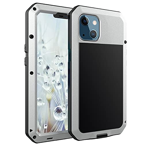 for iPhone 13 Case, 360 Full Body Protective Cover Heavy Duty Shockproof Tough Armour Aluminum Metal Case with Silicone Built-in Screen Protector for Apple iPhone 13 6.1 Inch - Silver - color: Silver