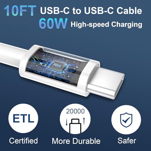 iPhone 18 Duo 17 16 Charger Fast Charging 10 FT Long iPhone USB C Charger - color: white, size: 10 Feet