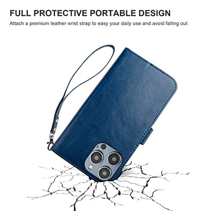 Bocasal Detachable Wallet Case Card Holder for iPhone 14 Pro, Blue | RFID Blocking Kickstand Card Slots Holder PU Leather Magnetic Shockproof Wrist Strap Removable Flip Protective Cover 6.1 inch - color: Blue