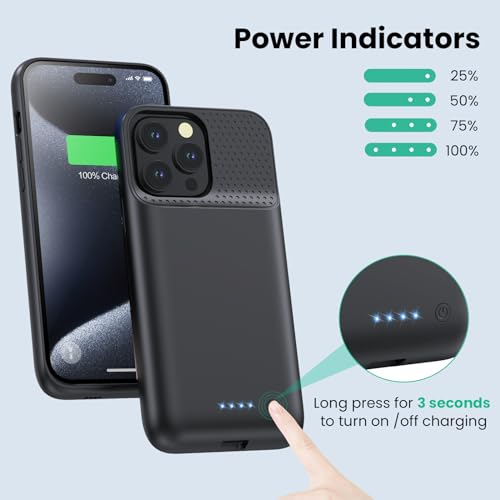 Battery Case for iPhone 15Pro Max, Upgrade 8600mah Portable Slim Battery Charging Case, 15W Fast Charging Rechargeable Protective Extended Charger Cover for iPhone 15 Pro Max (6.7 inch)-Black - color: Black