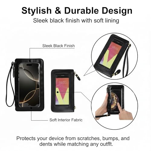 Touch Screen Phone Bag Crossbody Wristlet Clutch Water Resistant Padded Interior 3 Carry Styles Adjustable Strap Zipper Closure Fits Phones up to 6.75 Inch Compatible with iPhone 17/16/15 Pro Max