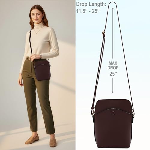 Small Crossbody Bag with Gold Hardware, Mini Shoulder Purse with Adjustable Strap - color: Coffee
