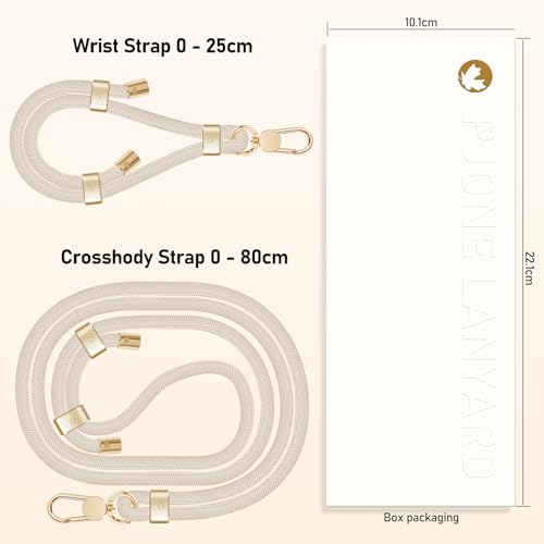 UKON Cell Phone Lanyard,Crossbody Lanyard and Wrist Strap Premium Metal Buckle Phone Charms with 2 X Strap Patch (Beige) - color: Beige