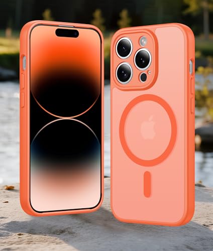 for iPhone 14 Pro Max Case,[Compatible with MagSafe] [Military Drop Protection] Full Camera Protection Shockproof Slim Translucent Matte Protective Phone Case for iPhone 14 Pro Max 6.7-Inch (Orange) - color: orange, size: iPhone 14 Pro Max