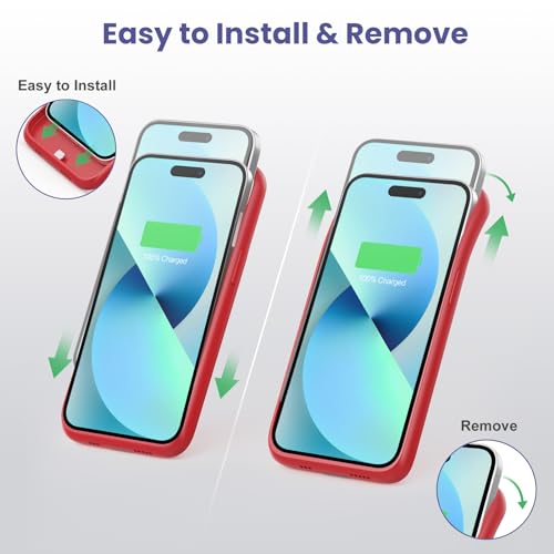 Feob Battery Charging Case for iPhone 12Pro Max/13Pro Max/14Pro Max/14 Plus (6.7 Inch), Powerful 8600mAh Portable Rechargeable Charger for iPhone 14ProMax/14Plus/13Promax/12Promax Battery Case-Red - color: Red