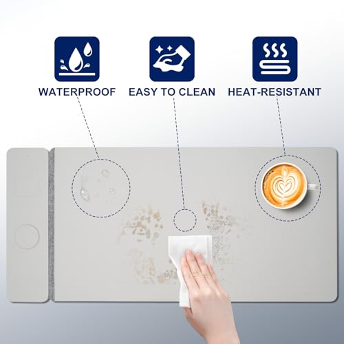 15W Wireless Charging Mouse Pad 31.5"x15.75", Double-Sided Faux Leather - color: NF-Gray