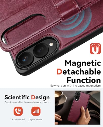 OCASE for Samsung Galaxy S25 Edge Detachable Wallet Case, Burgundy | 2-in-1, Card Holder, RFID Blocking, Stand, Wrist Strap, Shockproof, Wireless Charging, Magnetic, PU Leather Flip Phone Cover - color: Burgundy, size: Samsung Galaxy S25 Edge