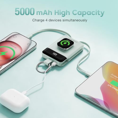 5000mAh Portable Charger w/Display,20W Power Bank&iWatch Charger - color: Green, size: 5000mAh