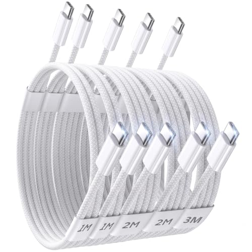 USB C to USB C Cable, 5Pack [3/3/6/6/10FT] iPhone 17 Fast Charger - color: White [3/3/6/6/10FT]