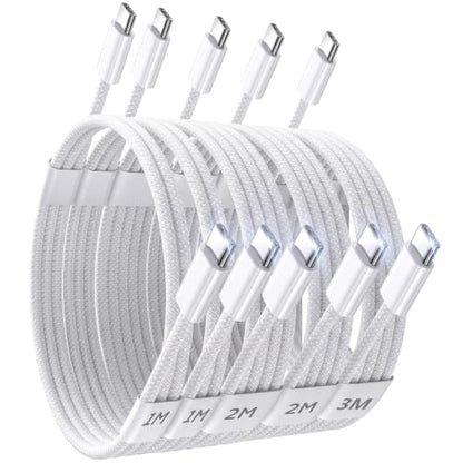 USB C to USB C Cable, 5Pack [3/3/6/6/10FT] iPhone 17 Fast Charger - color: White [3/3/6/6/10FT]