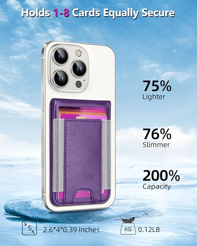 Phone Wallet Stick On with Stand, Adhesive Phone Card Holder, 8-Card Holder - color: Purple