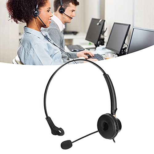 Office Headset, Wired Single Ear Telephone Headphone with Noise Cancelling Microphone for Call Center Business Professionals Black