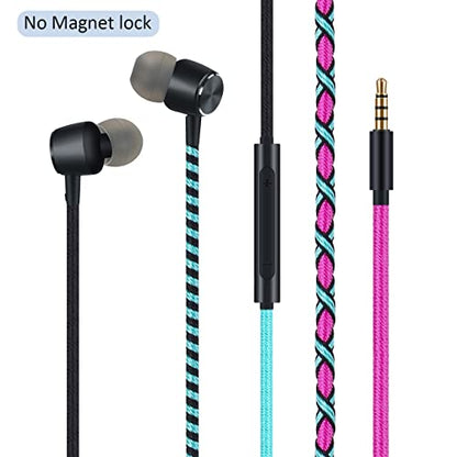 Colorful Fun in-Ear Wired Earbuds Headphones - Braided Earphones with Microphone for Cell Phones MP3 Laptop Tablets Fabric Braided Headset (7#) - color: UH-004MZF-7#