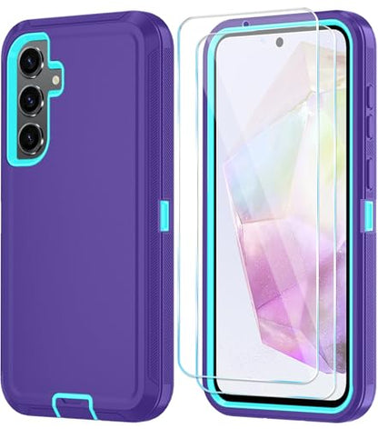 Qinmay Phone Case for Samsung Galaxy A37 5G Case with HD Screen Protector, Heavy Duty Shockproof & Dropproof 3-Layer Cover Phone Case for Galaxy A37,PurpleSkyBlue - color: PurpleSkyBlue