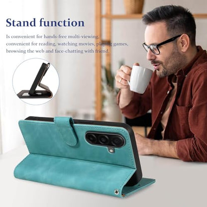 Wallet Case for Samsung Galaxy A17, RFID Blocking (Green) | 4 card slots with ID window, cash pocket, wrist strap, stand function, magnetic closure, flip PU leather, TPU inner shell - color: Green