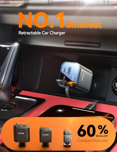 JOYROOM Retractable Car Charger 84W Car Charger USB C Fast Charge 4 in 1 - color: Gray
