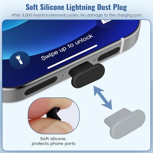 Silicone Lightning Dust Plug+Phone Speaker Cover,Dust Plugs for iPhone - color: Black