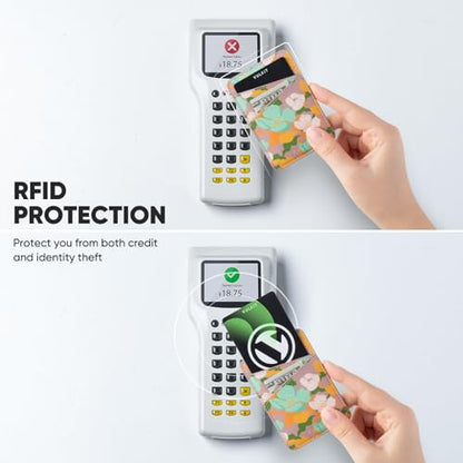 VULKIT Phone Card Holder Wallet Leather Adhesive Pocket RFID Blocking Credit Card Sleeves Stick Back of Phone Smartphones - color: Flower