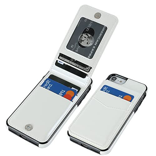 KIHUWEY for iPhone SE/8/7 Wallet Case Card Holder Kickstand, White - color: White