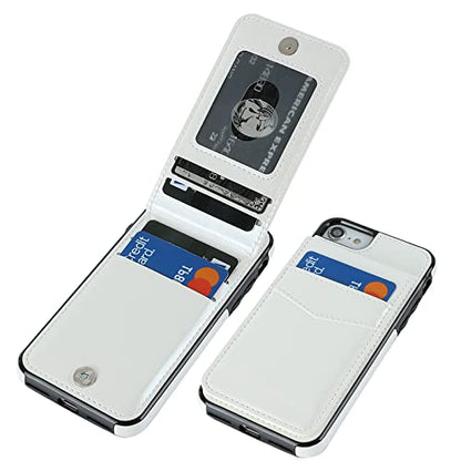 KIHUWEY for iPhone SE/8/7 Wallet Case Card Holder Kickstand, White - color: White