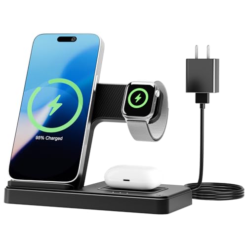 Wireless Charging Station for Apple Devices, 3 in 1 Foldable Charger Stand - color: 1 Black