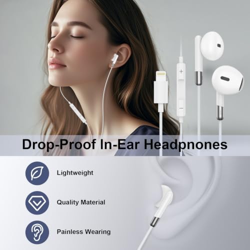 Wired Ear Buds Compatible for iPhone 14 Plus/14 Pro Max/13/12/11/XR/XS/X/8 - color: White
