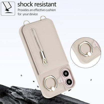 Crossbody Wallet Case for iPhone 17, with Card Slots Zipper Pocket Case, Flip Folio Purse RFID Blocking with Detachable Strap-Beige - color: Beige, size: iPhone 17(6.3")