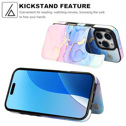 HAOPINSH for iPhone 16 Pro Wallet Case with Card Holder, Pink Blue Marble Pattern Back Flip Folio PU Leather Kickstand Card Slots Case for Women Girls, Double Magnetic Clasp Shockproof Cover 6.3" - color: Pink Blue Marble