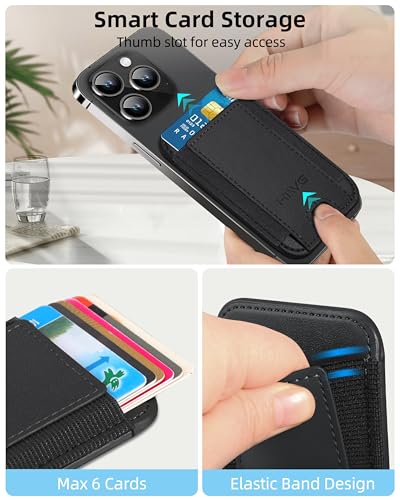 HiWe for MagSafe Wallet, 7 Cards Holder for Phone Case, RFID Blocking - color: Black Wallet - Black Band