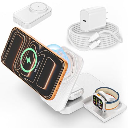 [Apple MFi Certified]Magnetic Charger 3 in 1 Charging Station,25W Wireless Foldable Mag-Safe Charger 6FT USB-C Cable Wireless iPhone Charging Station Compatible with iPhone 17/16/15/14/13/12 Pro/Plus