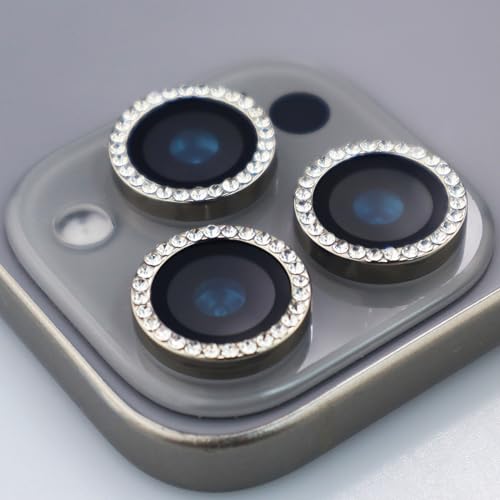 BONVAN for iPhone 15 Pro/Pro Max/14 Pro/ProMax Camera Lens Protector - Bling Glitter Diamond Metal Crystal Tempered Glass Screen Accessories Rhinestones Lens Cover (Grey) - color: Grey