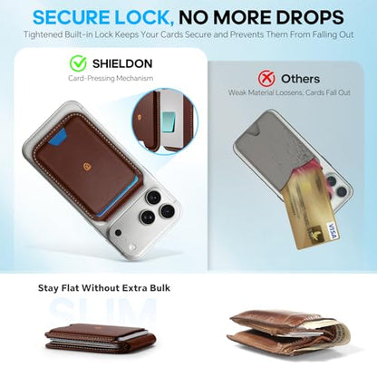 SHIELDON Genuine Leather Magnetic Wallet Stand for MagSafe, Retro Coffee | Strong Magnetic, 6 Card Holder, Kickstand, Angle Adjustment, Rfid Blocking, Quick-access, for iPhone 17/16/15/14/13/12 Series - color: Retro Coffee
