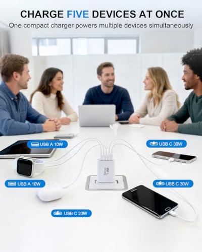 USB C Charger Block 60W, 2 Pack 5-Port Fast Charging Block with Cable