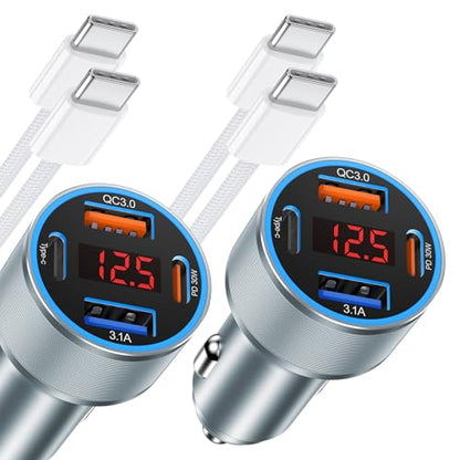 iPhone USB C Car Charger, Avatcen 65W 4-Port Voltmeter Car Charger Adapter - color: Gray