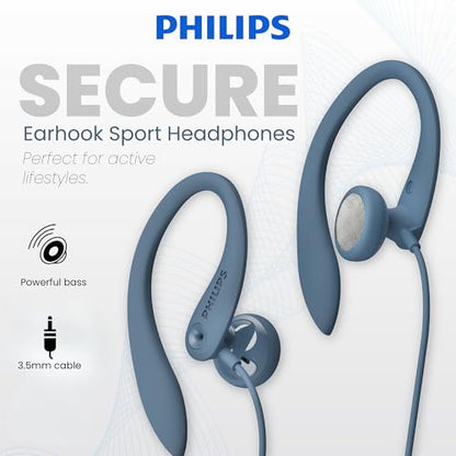 PHILIPS SHS3200BL Flexible Earhook Headphones, Blue - color: Blue, style: 3.5MM NO-MIC