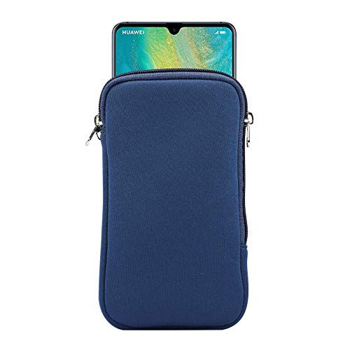 Zip Neoprene Cell Phone Sleeve Case Wallet Pouch for iPhone 17 Pro Max 16 Plus 15 Plus iPhone 14 13 12 Pro Max Moto G 5G 2025 G Power 2026 G Play G Stylus 5G 2024 Google Pixel 10 Pro XL BLU G35 (Blue) - color: Blue