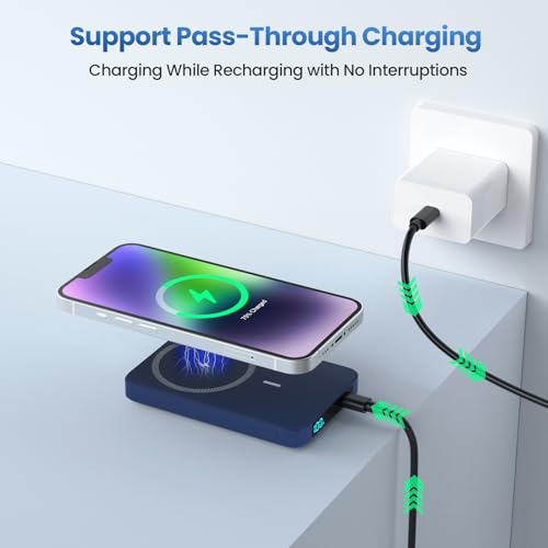 Magnetic Portable Charger 10800mah for Magsafe Battery Pack, Wireless Power Bank with USB C in&out PD Fast Charging,Travel Essential Phone Battery Charger For iPhone 17/16/15/14/13/12 Series-Dark Blue - color: Dark Blue