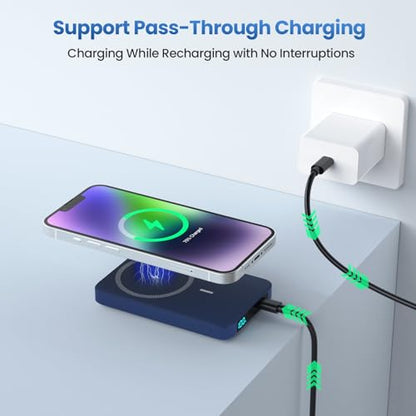 Magnetic Portable Charger 10800mah for Magsafe Battery Pack, Wireless Power Bank with USB C in&out PD Fast Charging,Travel Essential Phone Battery Charger For iPhone 17/16/15/14/13/12 Series-Dark Blue - color: Dark Blue
