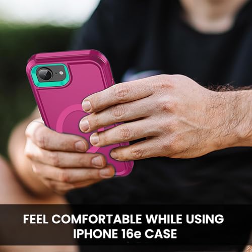 MXX Case for iPhone 16e & iPhone 17e, 3-Layer Heavy Duty Protective Cover, [Compatible with MagSafe] Shockproof Dustproof Drop Resistant Phone Case – Pink/Teal Blue - color: Deep Pink
