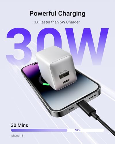 wegear USB C Fast Charging Charger, 30W Dual-Port GaN Nano Charger - color: White, size: 2 Pack