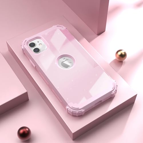 IDweel for iPhone 11 Case with Screen Protector(Tempered Glass), Hybrid 3 in 1 Shockproof Slim Fit Heavy Duty Protection Hard PC Cover Soft Silicone Bumper Full Body Case,Glitter Pink - color: Glitter Pink