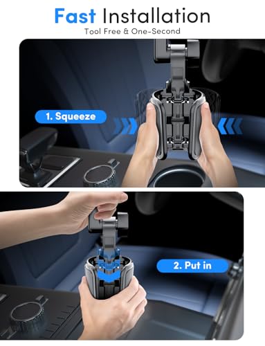ELWEY Car Cup Holder Phone Holder, 15" Height Phone Mount Fit 2.6-4.8" Car Cupholder, 360° Swiveling Phone Holders for Your Car Fits iPhone 17 16 Pro Max & 4.7-7" Cell Phones