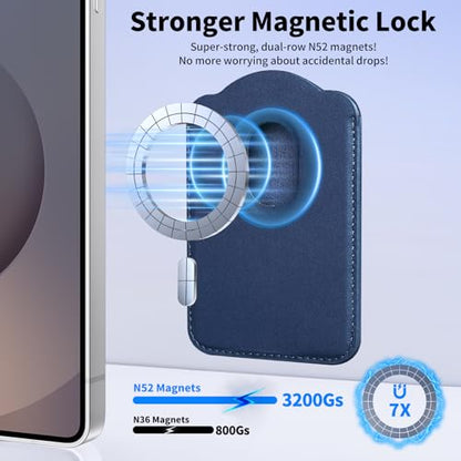 Magnetic Wallet for Samsung Galaxy S26 S25 S24 Series, Fold 8 Ultra with Magsafe Case, for iPhone 17-12 Series, RFID Blocking Leather Magnetic Card Holder | Holds 3 Cards | Blue - color: Blue
