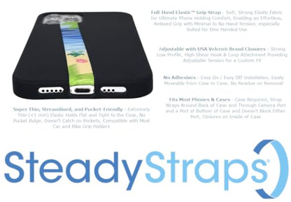 Full-Hand Elastic Phone Strap/Grip, for Comfort & Convenience, Multi-Position Adjustable with Easy On/Off Secure Authentic Hook & Loop Closures, Flexible, No Adhesives, (Tie Dye)