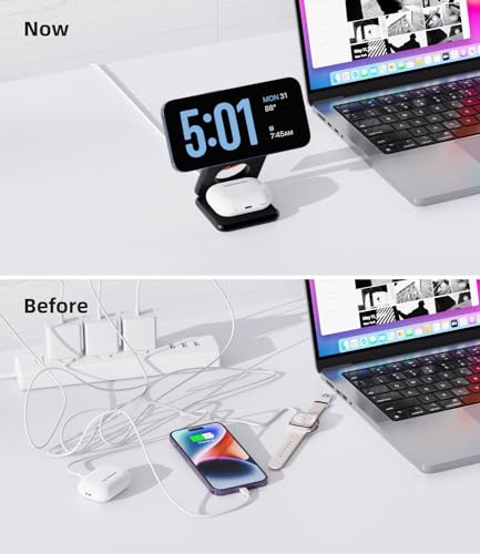 KU XIU Foldable 3-in-1 Magnetic Wireless Charging Station for Apple Devices - color: Black