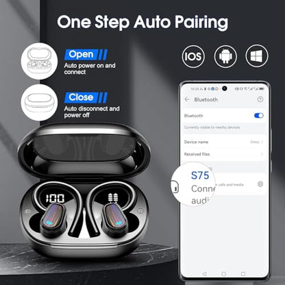 Wireless Earbuds Bluetooth 5.4, 50H Playtime Sport Earphones with Earhooks, HiFi Stereo Bluetooth Hearphones with ENC Noise Cancelling Mic, IPX7 Waterproof Over the Ear Buds for Gym/Running/Workout