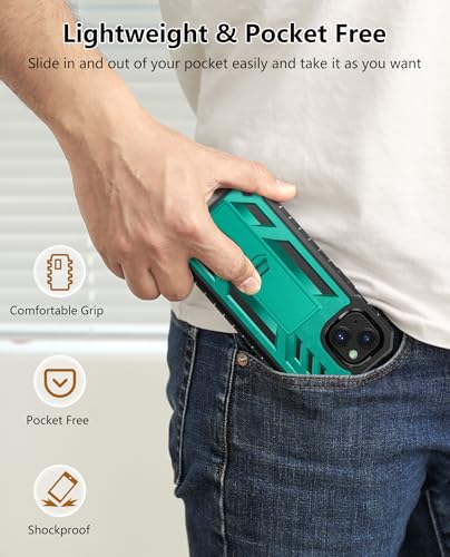 SOiOS for iPhone 13/14/15 Phone Case with Built-in Screen Protector Green | with Kickstand, 20FT Military-Grade Drop Shockproof Protection, Durable Matte Textured, Rugged Heavy Duty iPhone 16e Cover - color: Green