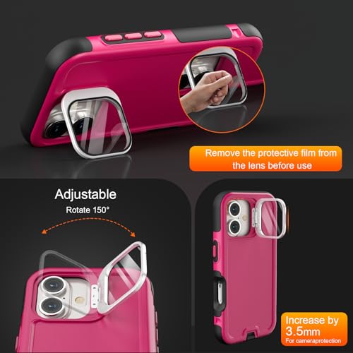 Follaroma Magnetic for iPhone 17 Case with Camera Stand, Hot Pink, 6.3" | Built-in Glass Camera Cover,Compatible with MagSafe,Heavy Duty Shockproof Protective,Military-Grade Anti-DropDual Layer Cover - color: Hot Pink, size: iPhone 17 6.3''