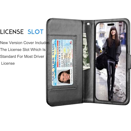 Tekcoo Wallet Case Compatible with iPhone 16 Pro Max (6.9 inch) 2024 Luxury ID Cash Credit Card Slots Holder Carrying Pouch Folio Flip PU Leather Cover [Detachable Magnetic Hard Case] Strap [Black] - color: Black, size: 16 Pro Max